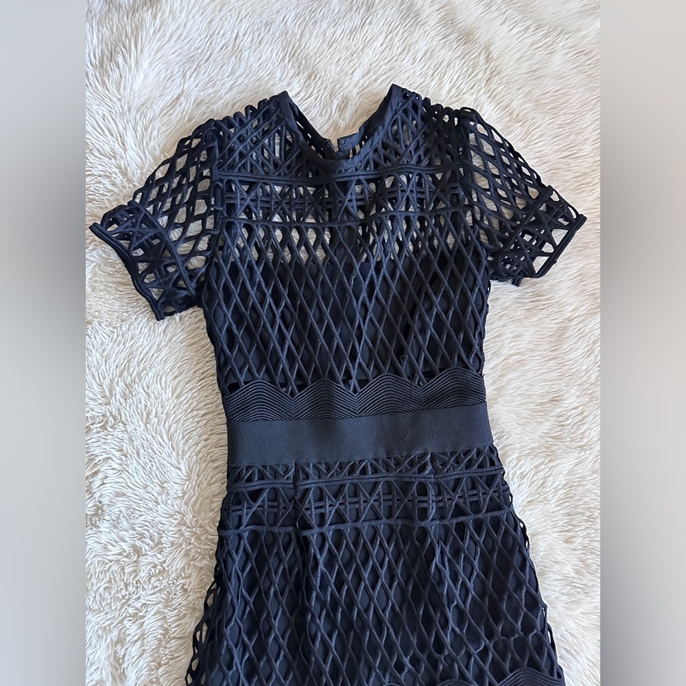 Self Portrait Black Cut Out Lace Layered Midi Dress Size 0 - Picture 3 of 16